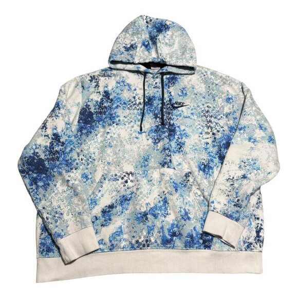 Nike Sportswear White Blue‎ Swoosh Pullover Hoodie Sweatshirt Adult 2XL - Picture 1 of 5